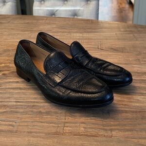Gravati Black Leather Crocodile Penny Loafers Shoes Italy Size 9.5 M Luxury